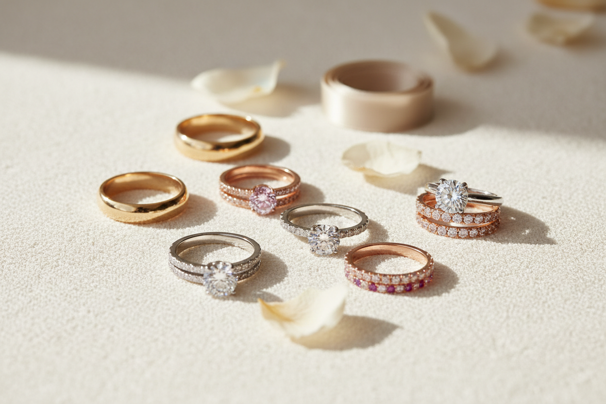 AJIVA FASHION rings collection on soft cream background