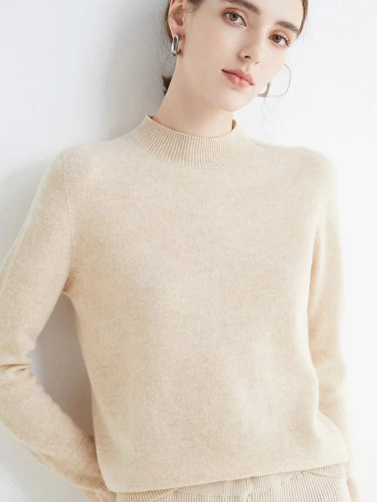Solid Mock-neck Pullover Sweater For Women Casual