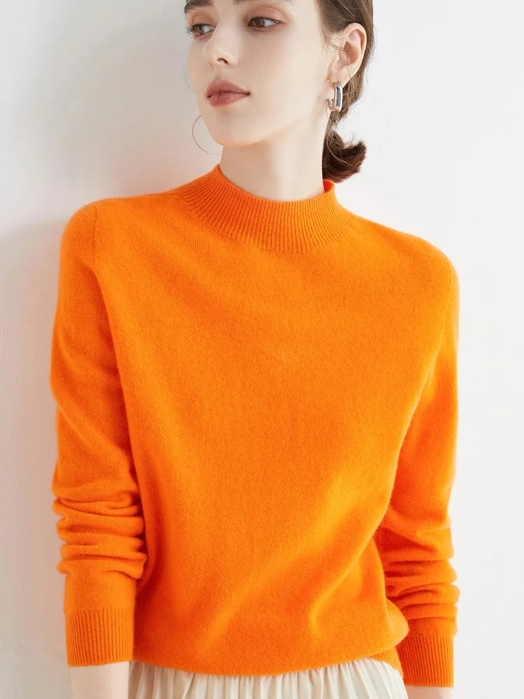 Solid Mock-neck Pullover Sweater For Women Casual