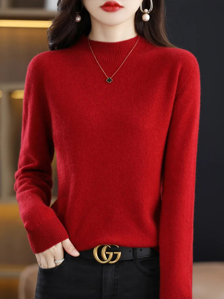 Solid Mock-neck Pullover Sweater For Women Casual