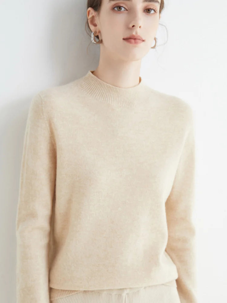 Solid Mock-neck Pullover Sweater For Women Casual