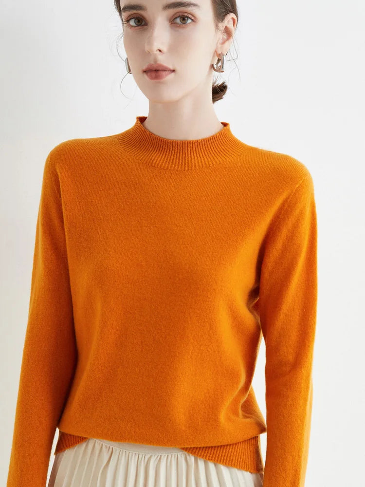 Solid Mock-neck Pullover Sweater For Women Casual