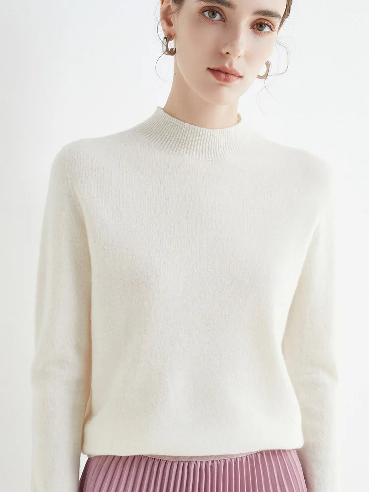 Solid Mock-neck Pullover Sweater For Women Casual