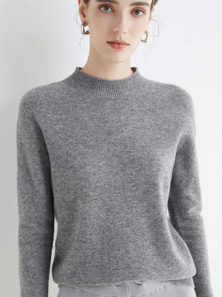 Solid Mock-neck Pullover Sweater For Women Casual