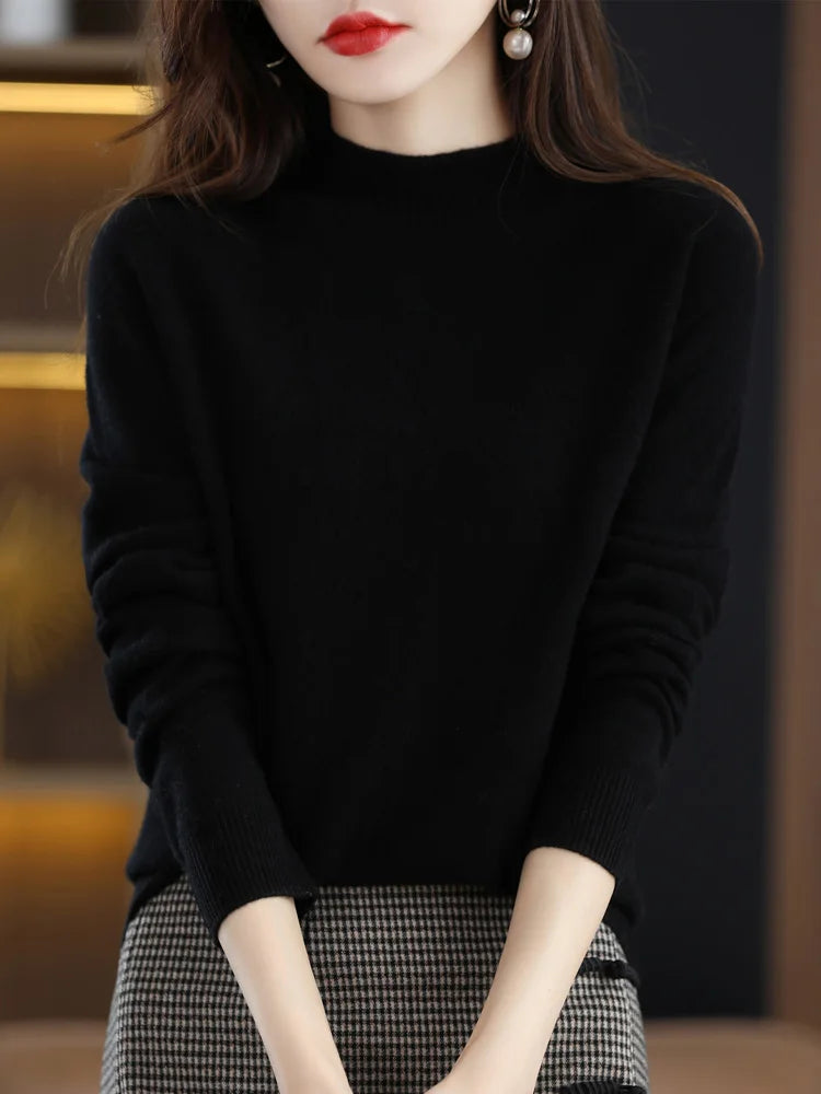 Solid Mock-neck Pullover Sweater For Women Casual