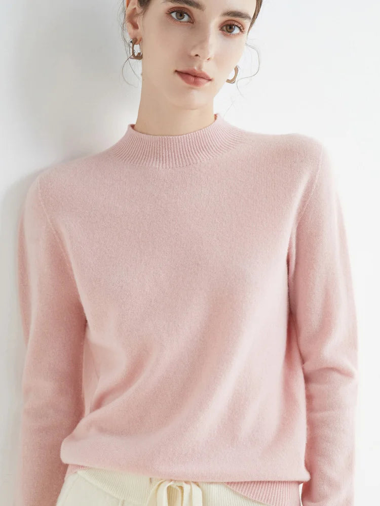 Solid Mock-neck Pullover Sweater For Women Casual