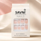  French tip press on nails packaging showing 24 piece natural 2-minute manicure set with white tip design