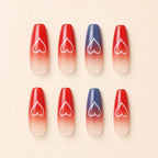 "False Nail Professional packaging box with red and blue heart ombre nail set"
