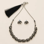 "Oxidized silver elephant choker necklace set with tassel and stud earrings"