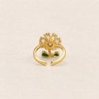  "Back view of gold CZ daisy ring showing adjustable open band"