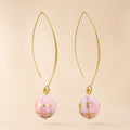 "Gold wire hook earrings with pink and lavender mosaic bead drop"