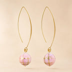 "Gold wire hook earrings with pink and lavender mosaic bead drop"