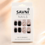 "SAVNI press-on nails packaging box with 12-piece DIY nail set"