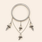Silver CZ Pave Bangle Set with Hanging Jhumka Pearl & Feather Chain Drops | Diamond-Look Crystal Kada with Mini Bell Charms | Indian Bridal & Festive Jewelry for Women