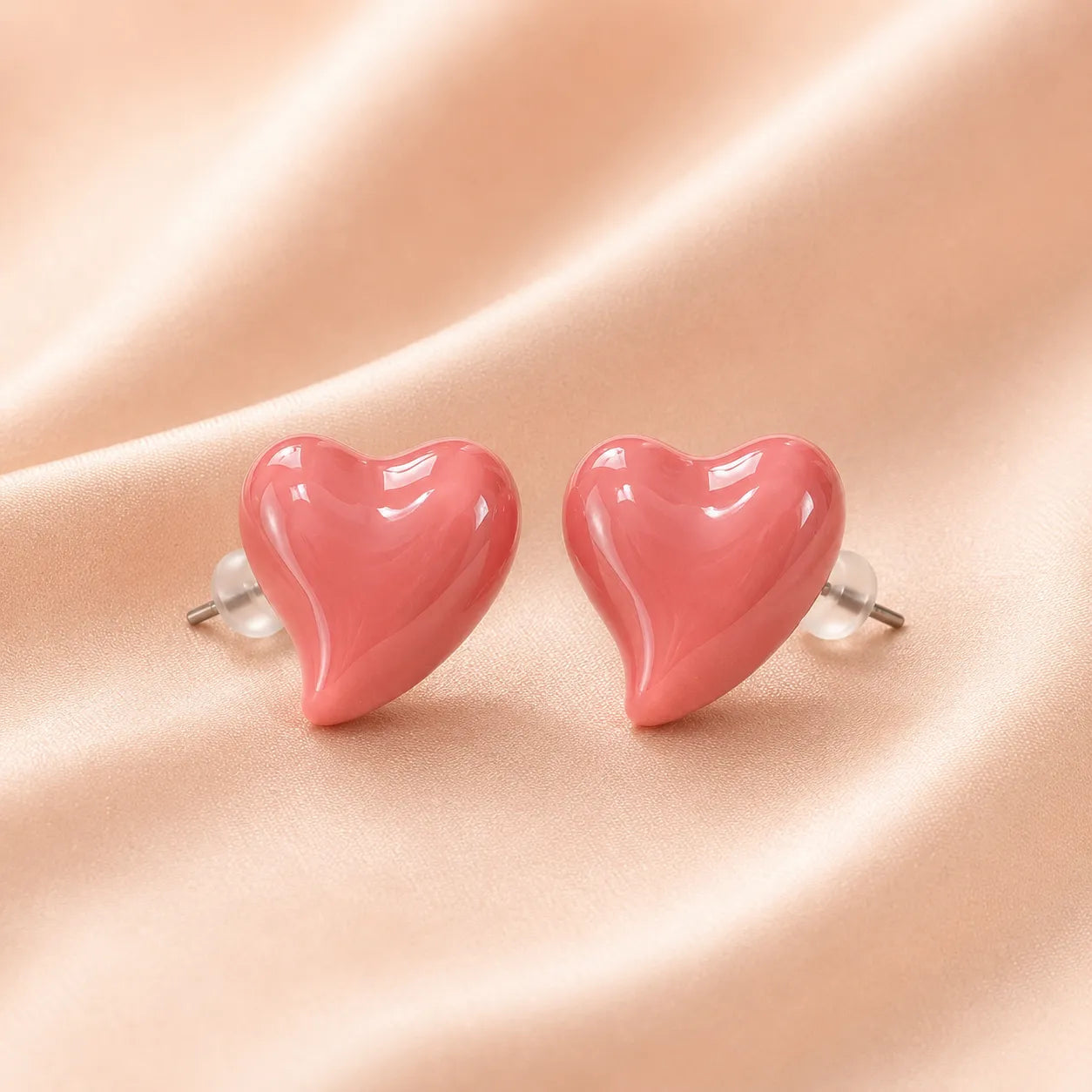 Glossy Puffy Heart Stud Earrings | Lavender Chunky Heart Enamel Studs for Women & Girls | Trendy Y2K Aesthetic Jewelry