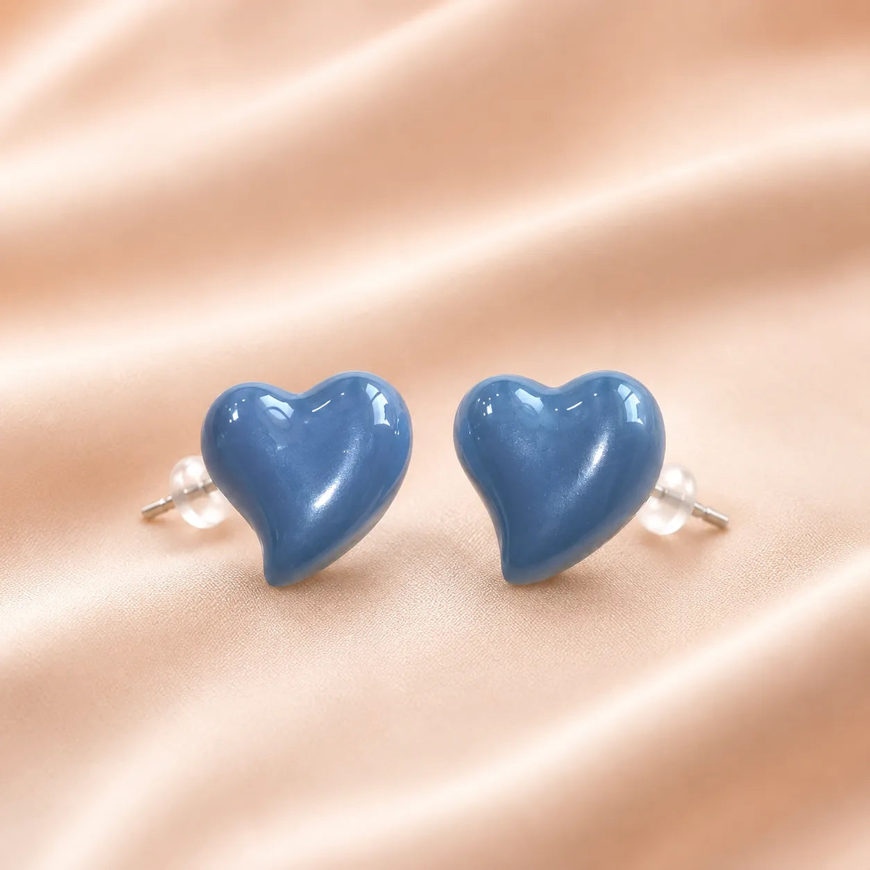 Glossy Puffy Heart Stud Earrings | Lavender Chunky Heart Enamel Studs for Women & Girls | Trendy Y2K Aesthetic Jewelry