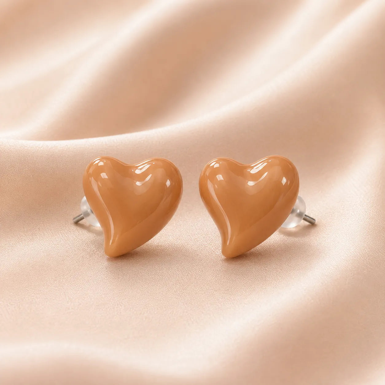 Glossy Puffy Heart Stud Earrings | Lavender Chunky Heart Enamel Studs for Women & Girls | Trendy Y2K Aesthetic Jewelry