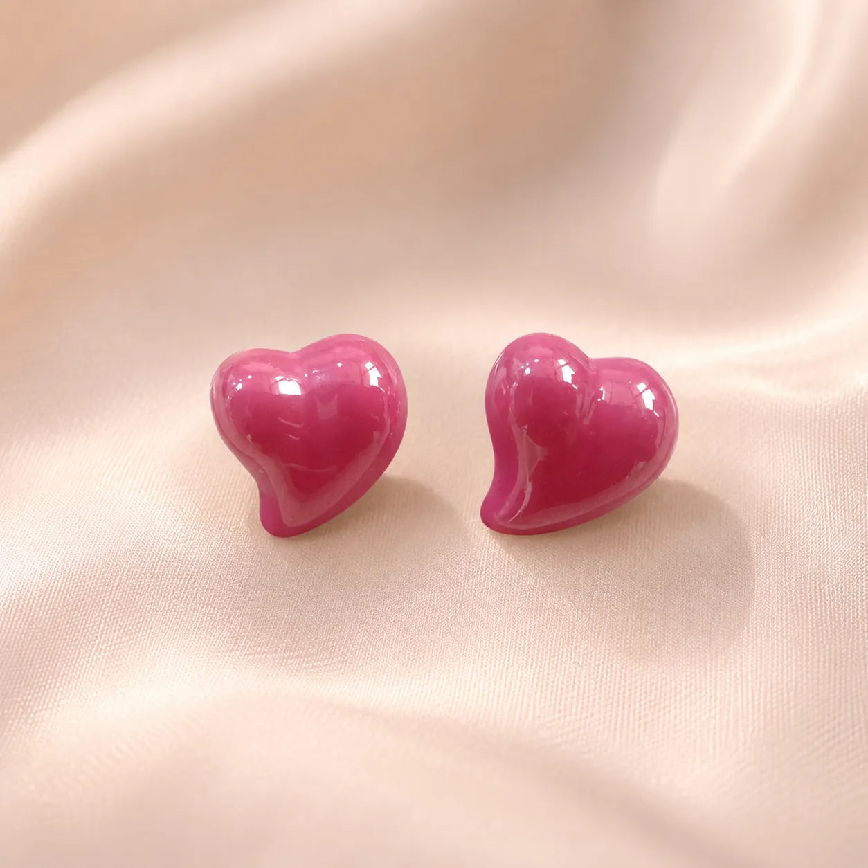 Glossy Puffy Heart Stud Earrings | Lavender Chunky Heart Enamel Studs for Women & Girls | Trendy Y2K Aesthetic Jewelry